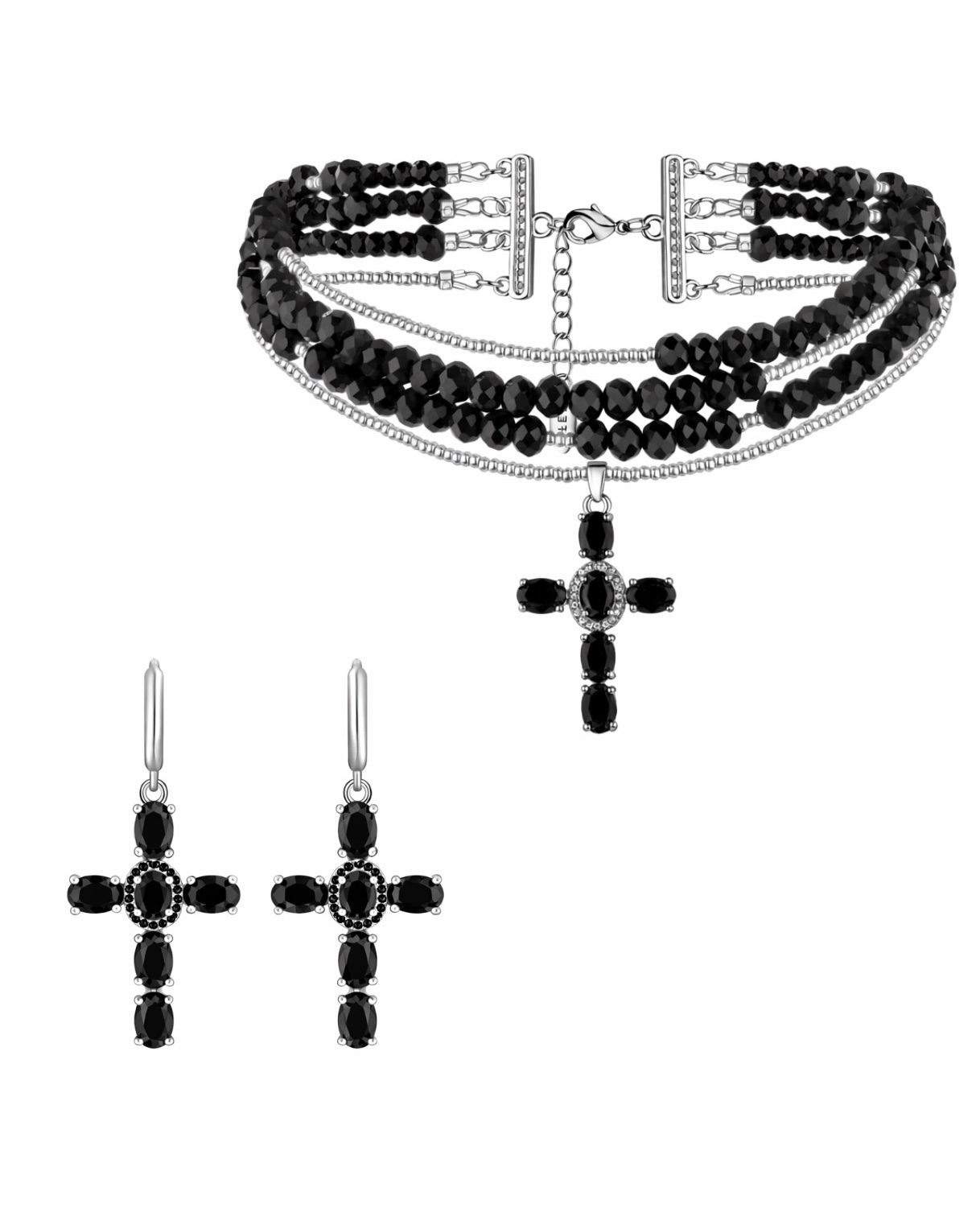 DIAMOND CROSS dark silver set