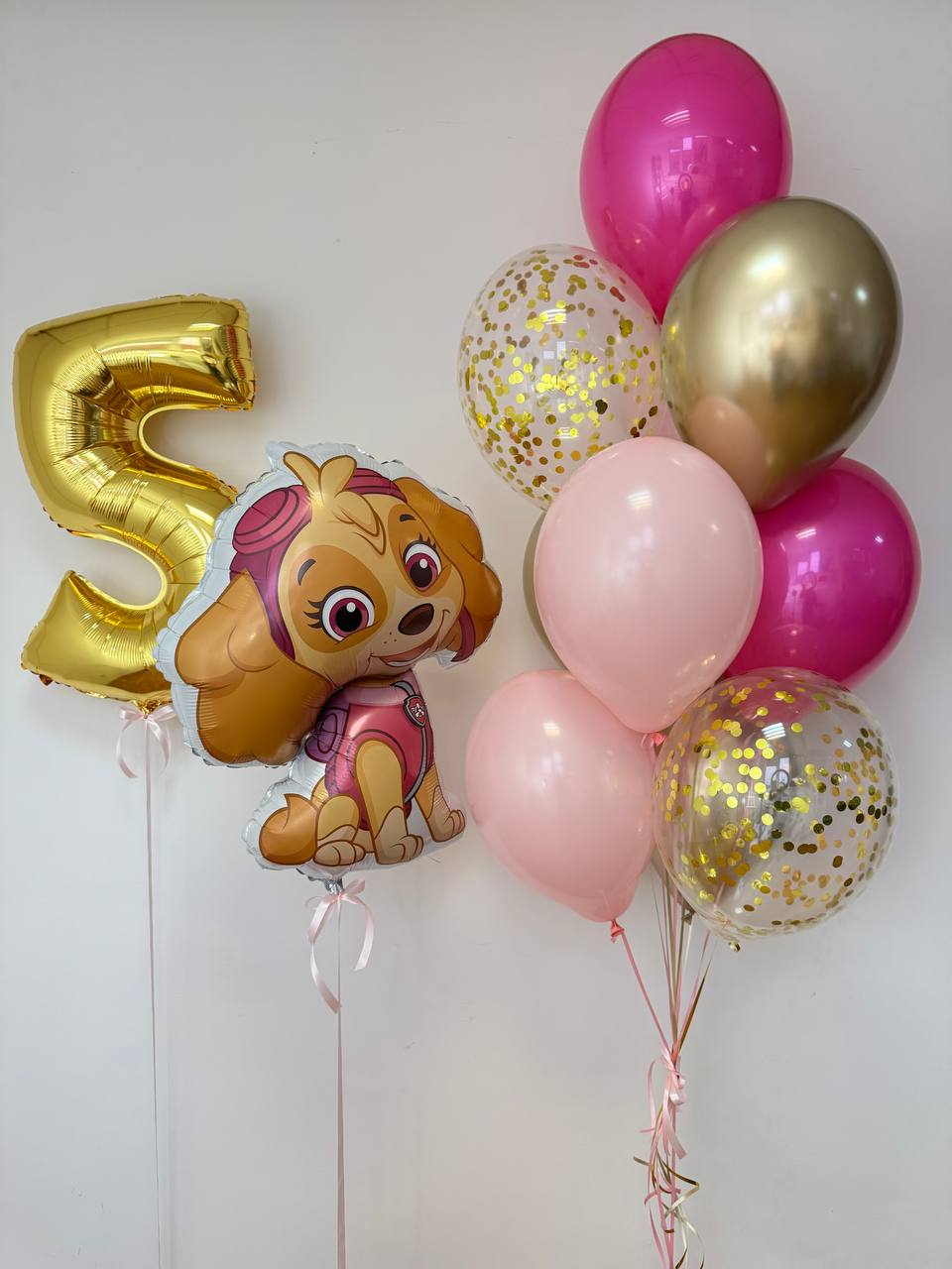 Подарунковий набір кульок «Скай поспішає на допомогу» — велика цифра та фонтан у рожевих тонах