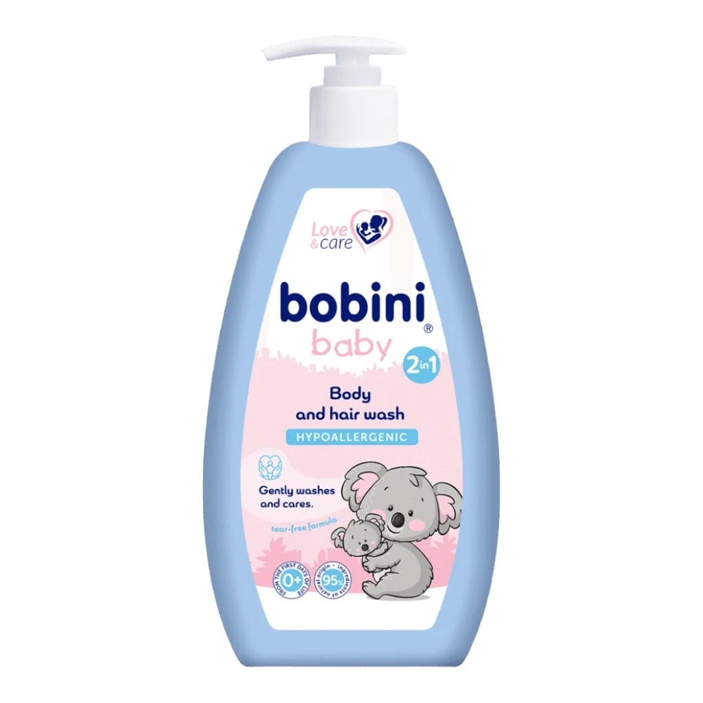 Дитячий гель для миття тіла та волосся 2 в 1 Bobini Baby гіпоалергенний, 500 мл, 0+