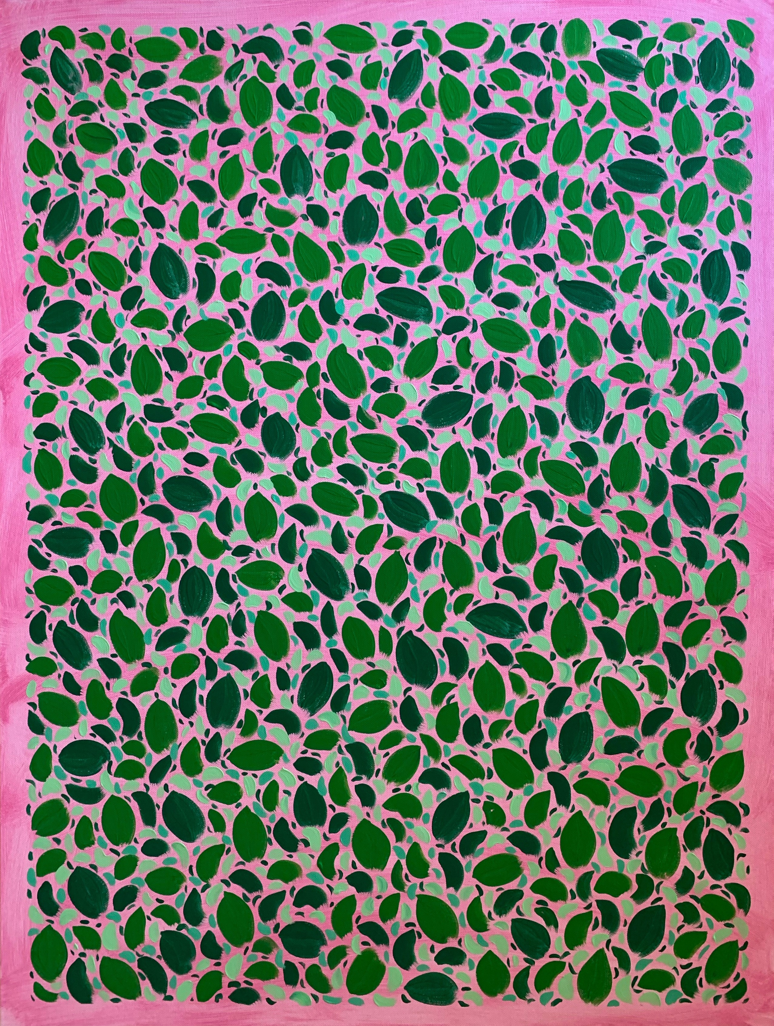 Green with Pink ornament, 2022, Acrylic on canvas, 80*60 cm