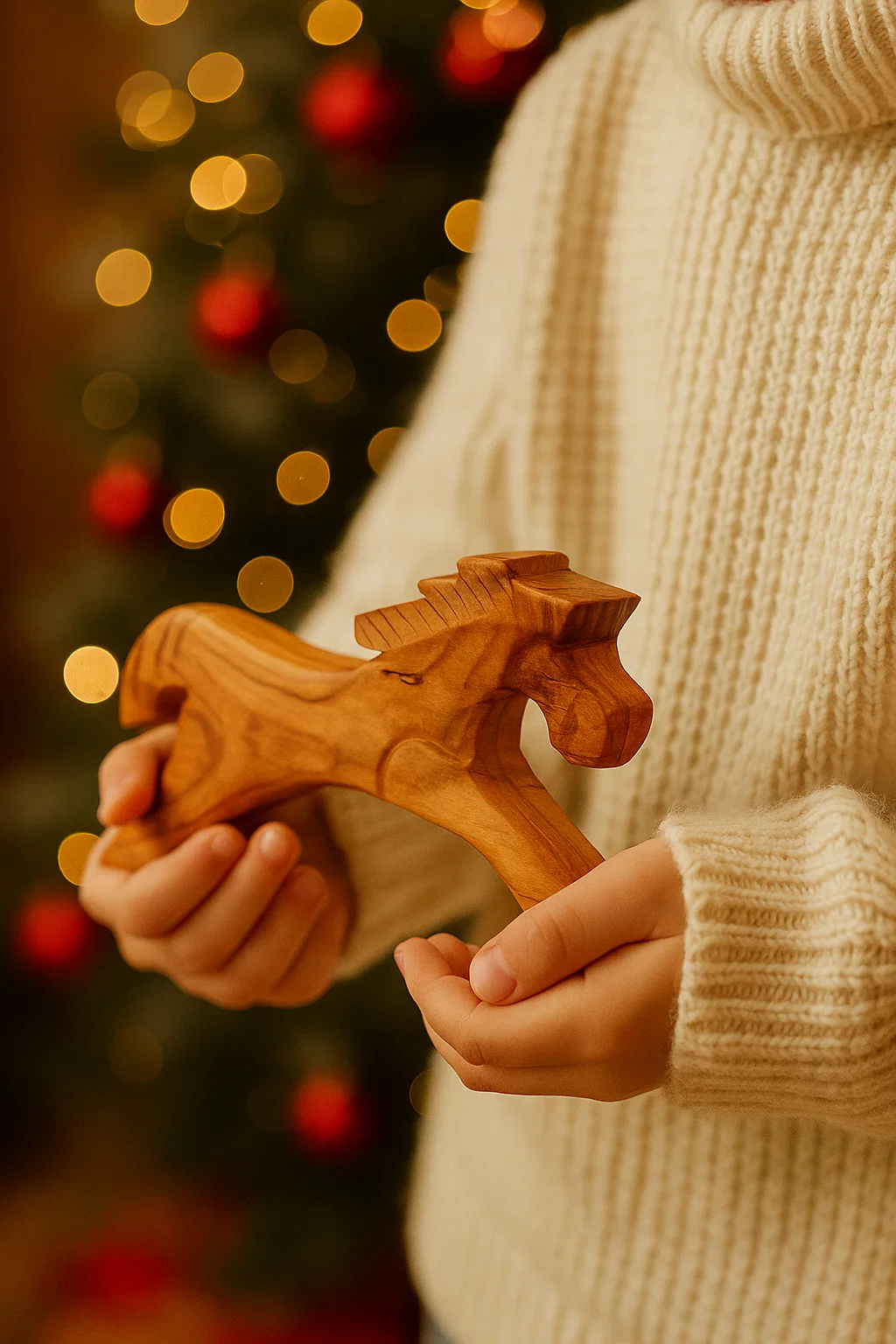 Декоративний дерев’яний кінь-свічник 2в1