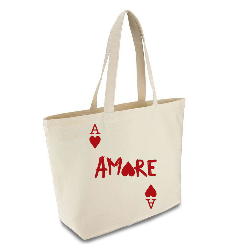 Шопер бежевий (натуральний колір) широкий з принтом "АМОРЕ"
