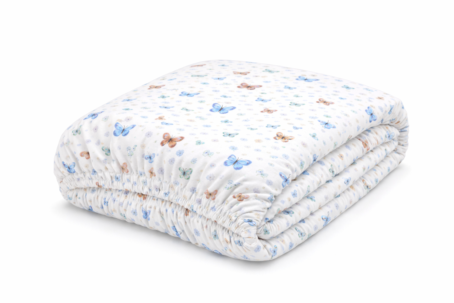 Простирадло га гумці ранфорс принт "Блакитні метелики"