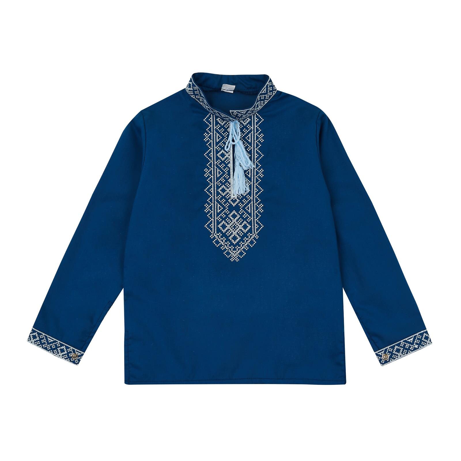 Сорочка вишита синя з довгими рукавами для хлопчика Поплін