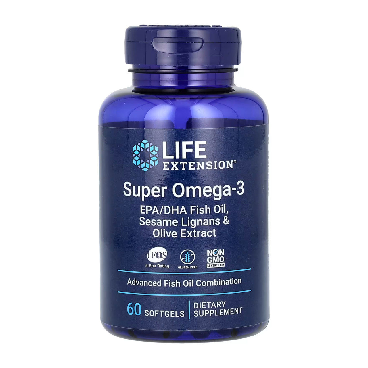 Super Omega-3 EPA/DHA Fish Oil Sesame Lignans & Olive Extract- 60 softgels