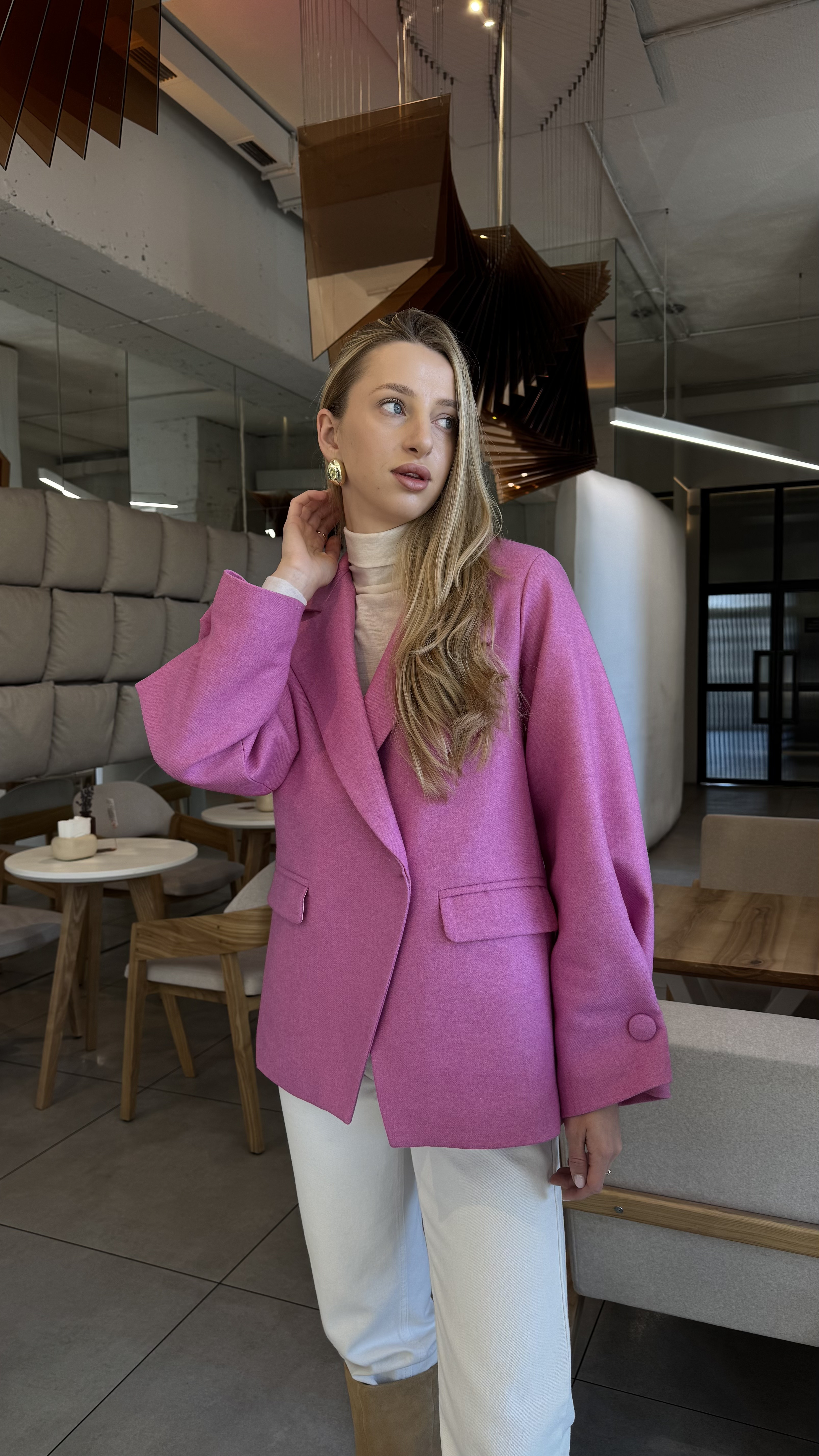 Жакет-пальто з приталеним силуетом Рожеве