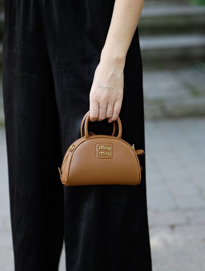Miu Mu Leather Top Handle Bag Brown