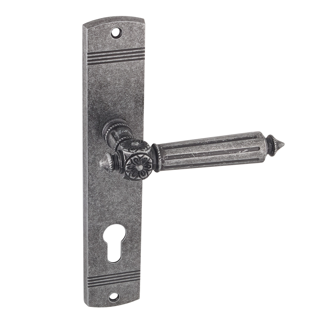 Дверна ручка під ключ (85мм) на планці SIBA Rimini, античне срібло