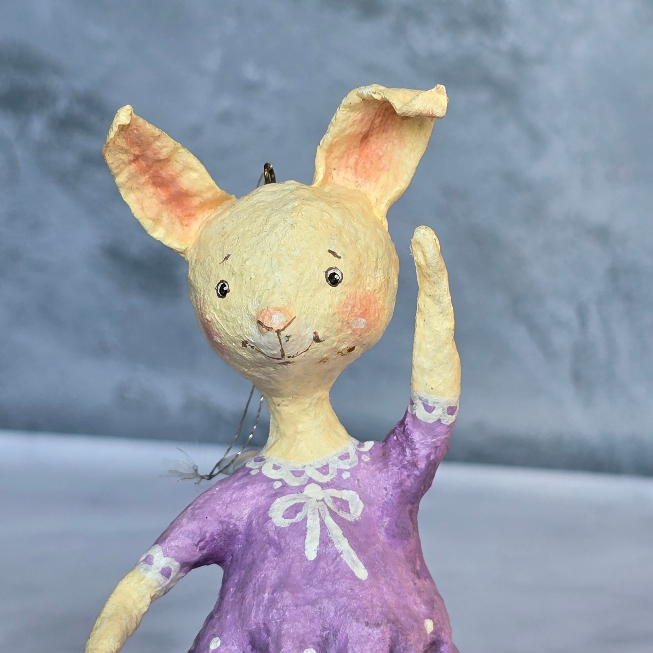 Collectable Cotton ornament Rabbit in lavender dress