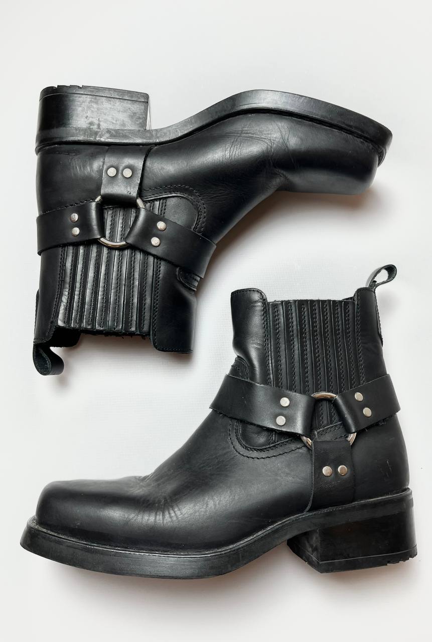 VINTAGE WESTERN BIKER BLACK LEATHER BOOTS