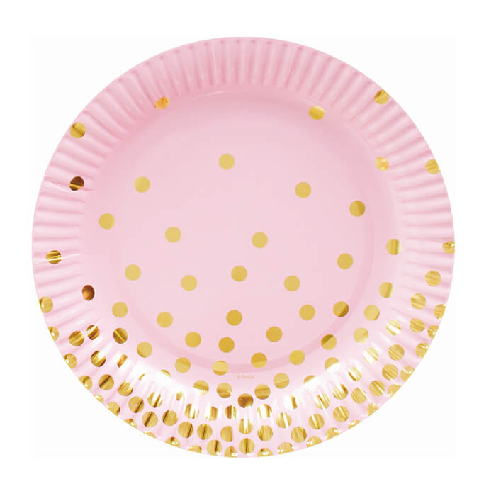 Тарілки рожеві в золотий горох 17см 6шт