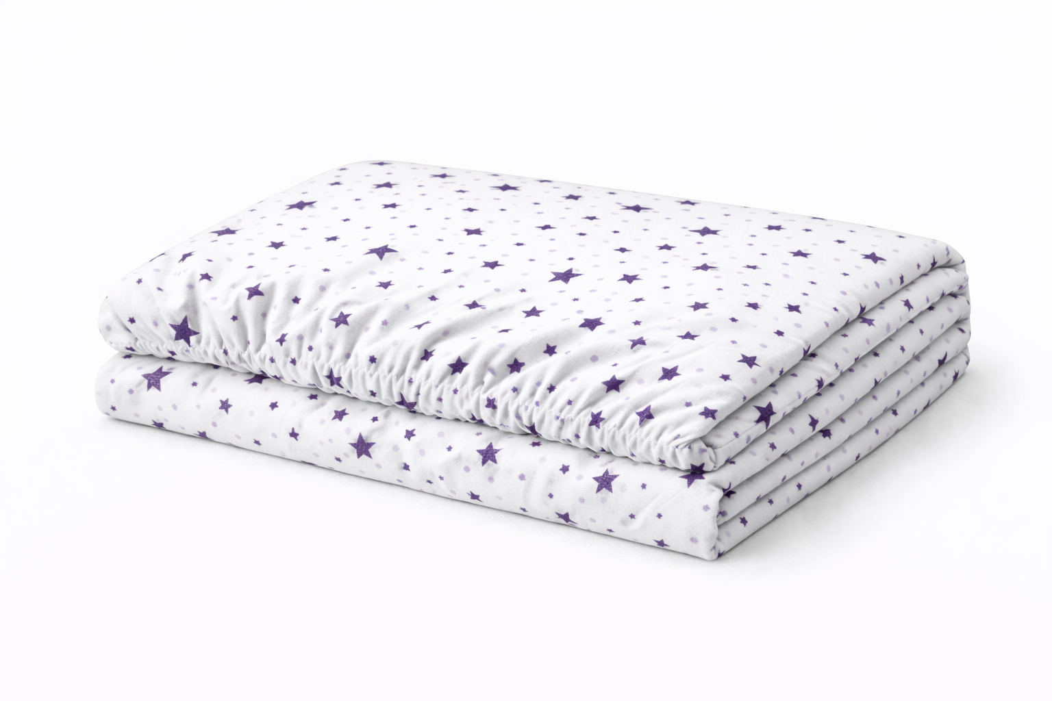Дитяче простирадло га гумці ранфорс принт "Фіолетові зірки на білому "