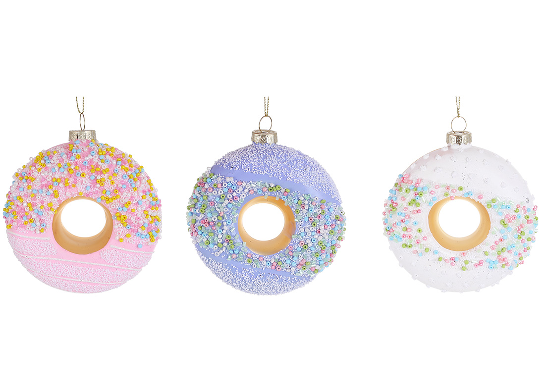 Ялинкова прикраса Донат з декором із бісеру 3.5*9см, 3 дизайну 115-154