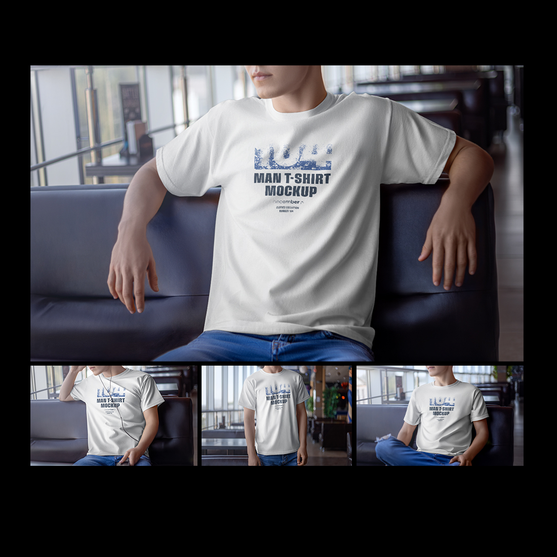 4 Mockups Man T-Shirt In The Indoor