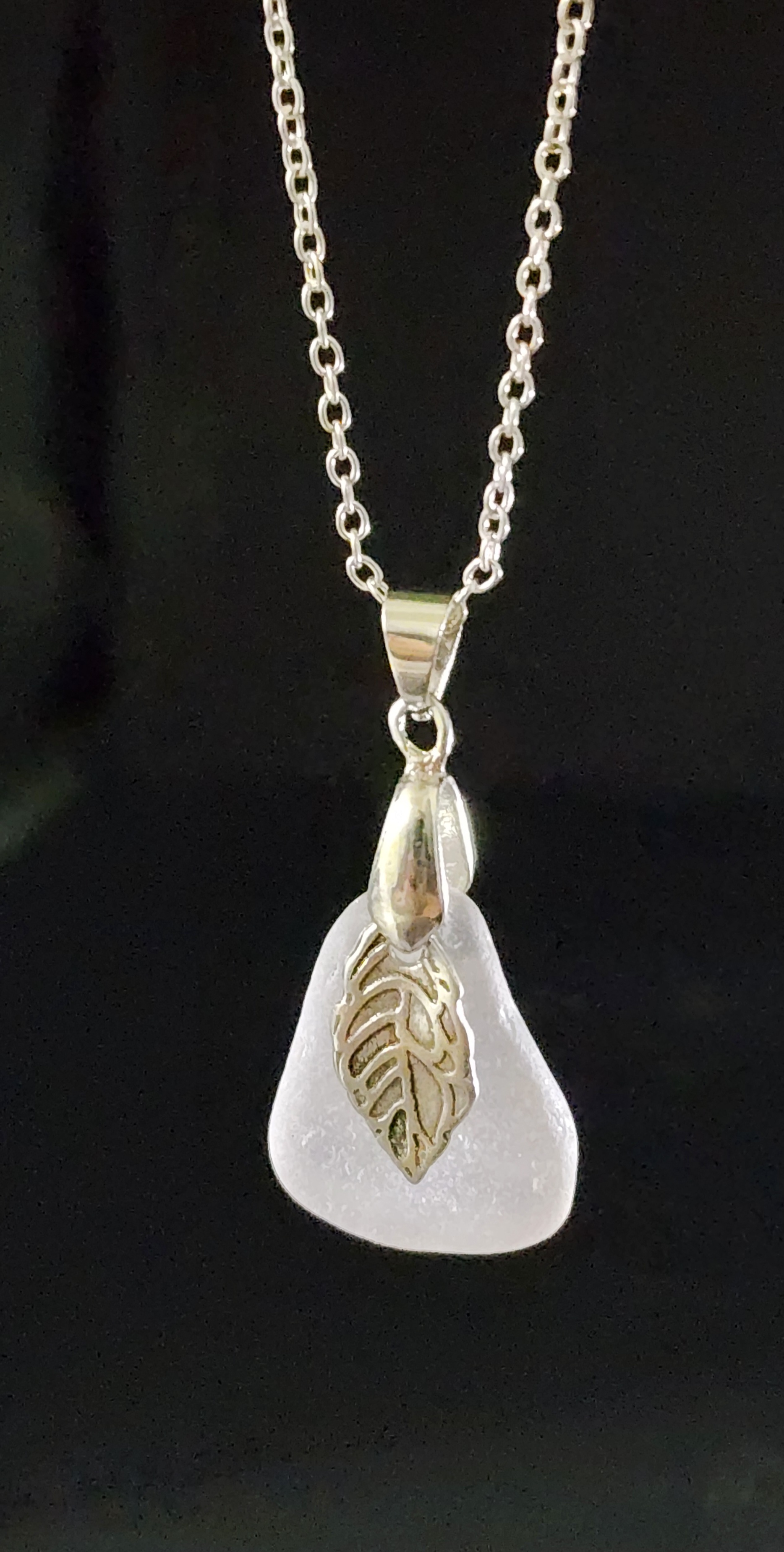 Small Lavender Leaf Sea Glass Necklace