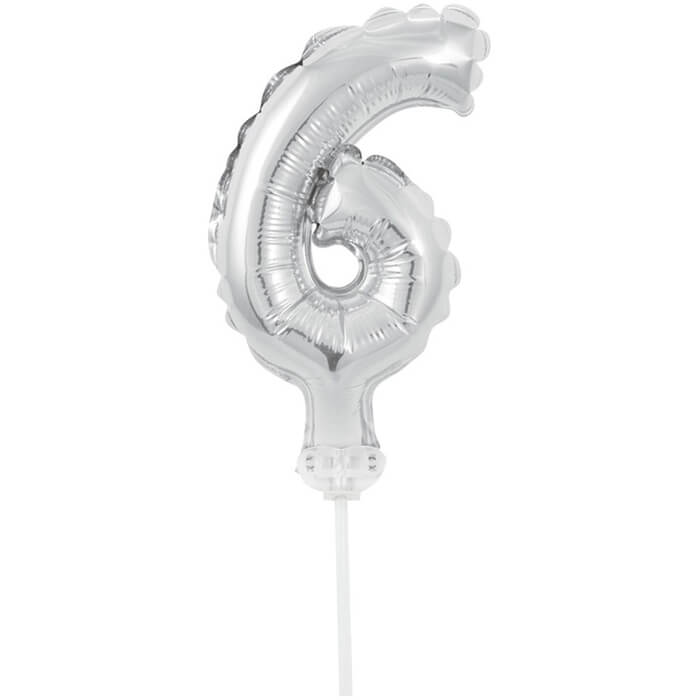 Цифра-топер у вигляді фольгованої кульки 6 срібло