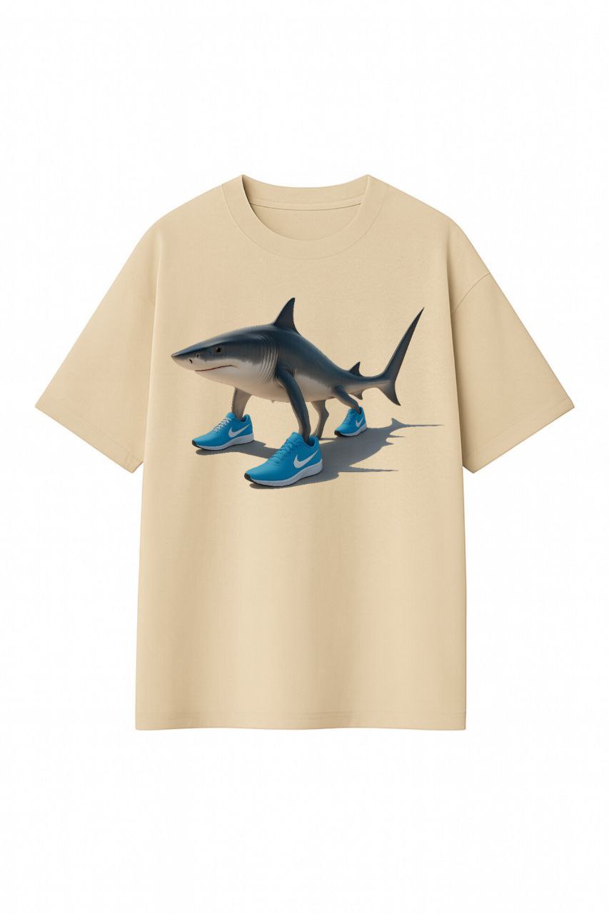 ФУТБОЛКА ОВЕРСАЙЗ БЕЖЕВА З ПРИНТОМ "ТРАЛАЛЕО ТРАЛАЛА"СПЕРЕДУ