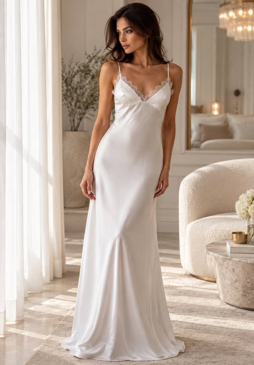Anna White Silk Robe