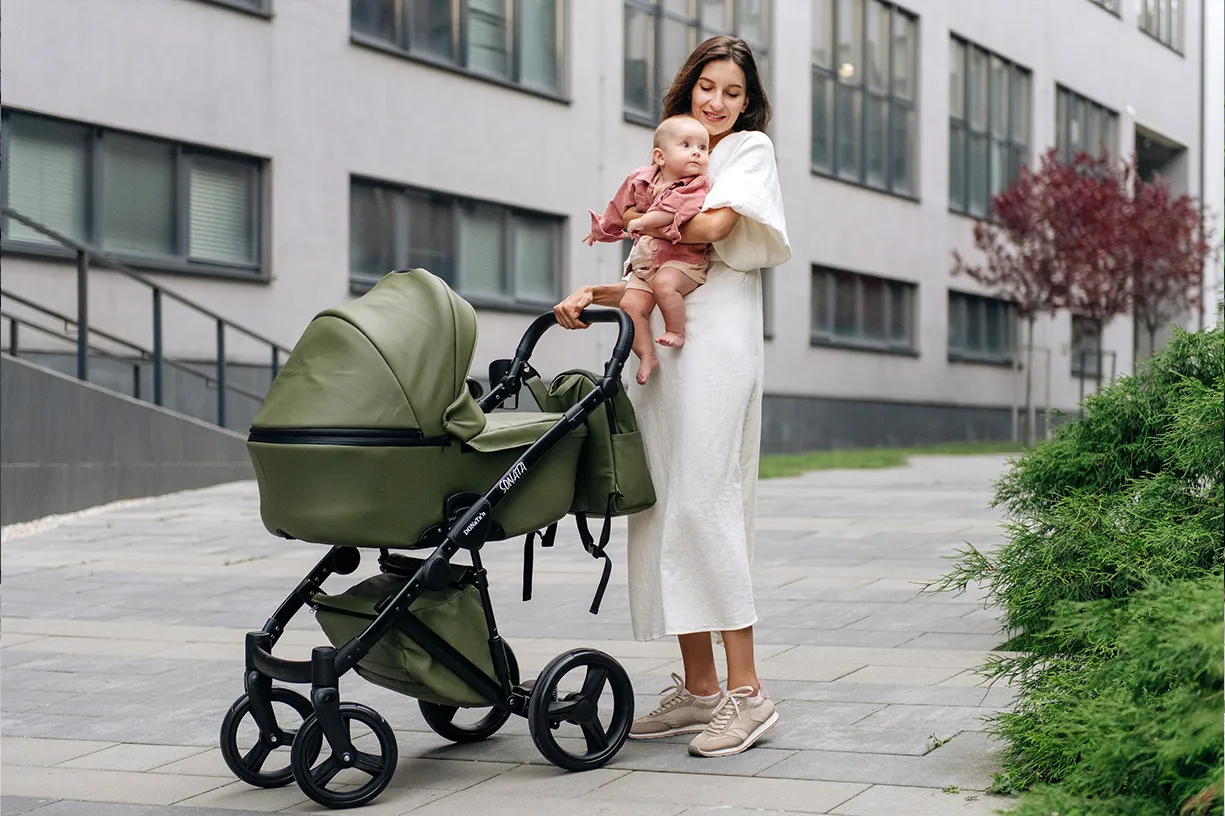 Коляска 2в1 Donatan Sonata екошкіра оливка