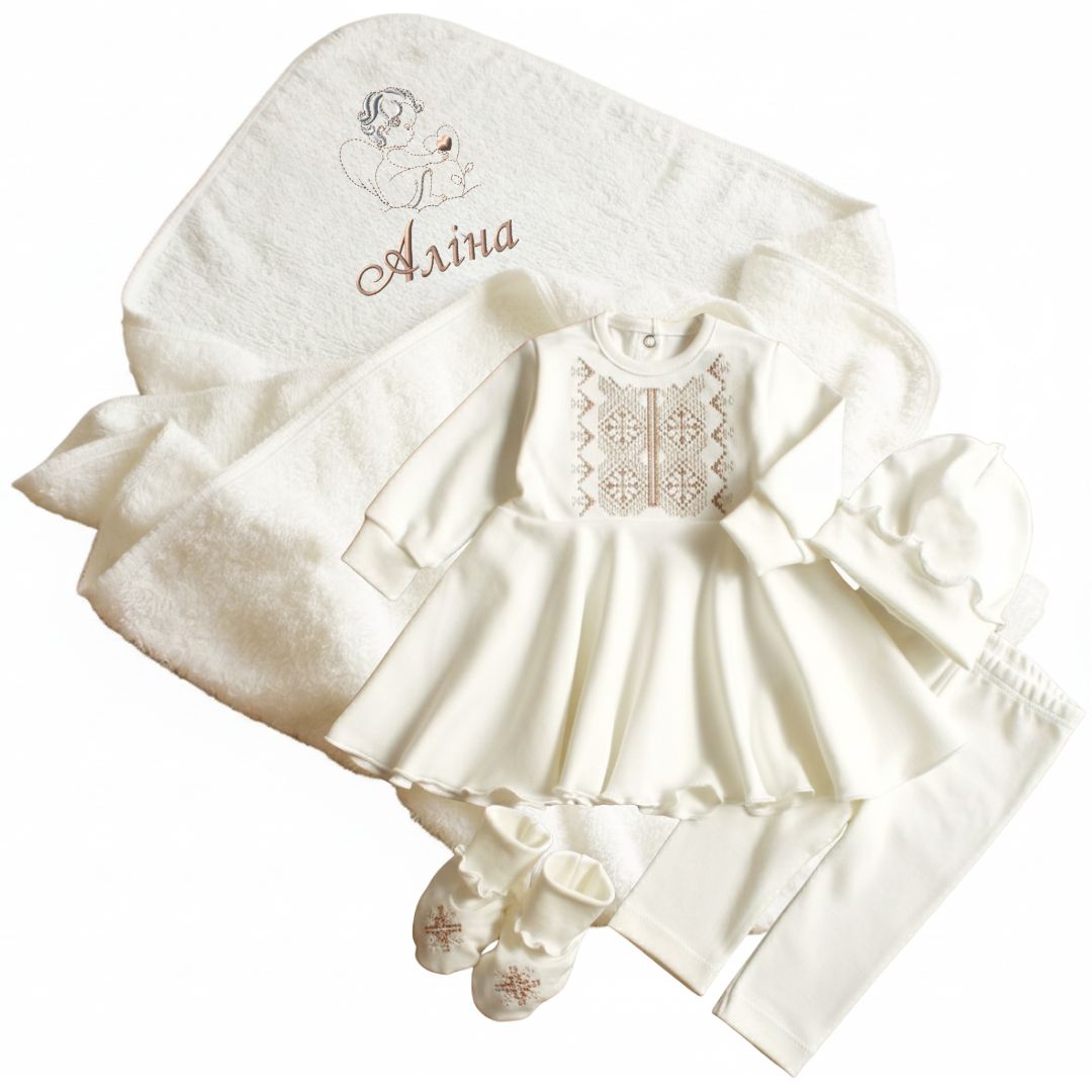 Хрестильний набір молочний для дівчинки з іменною крижмою
