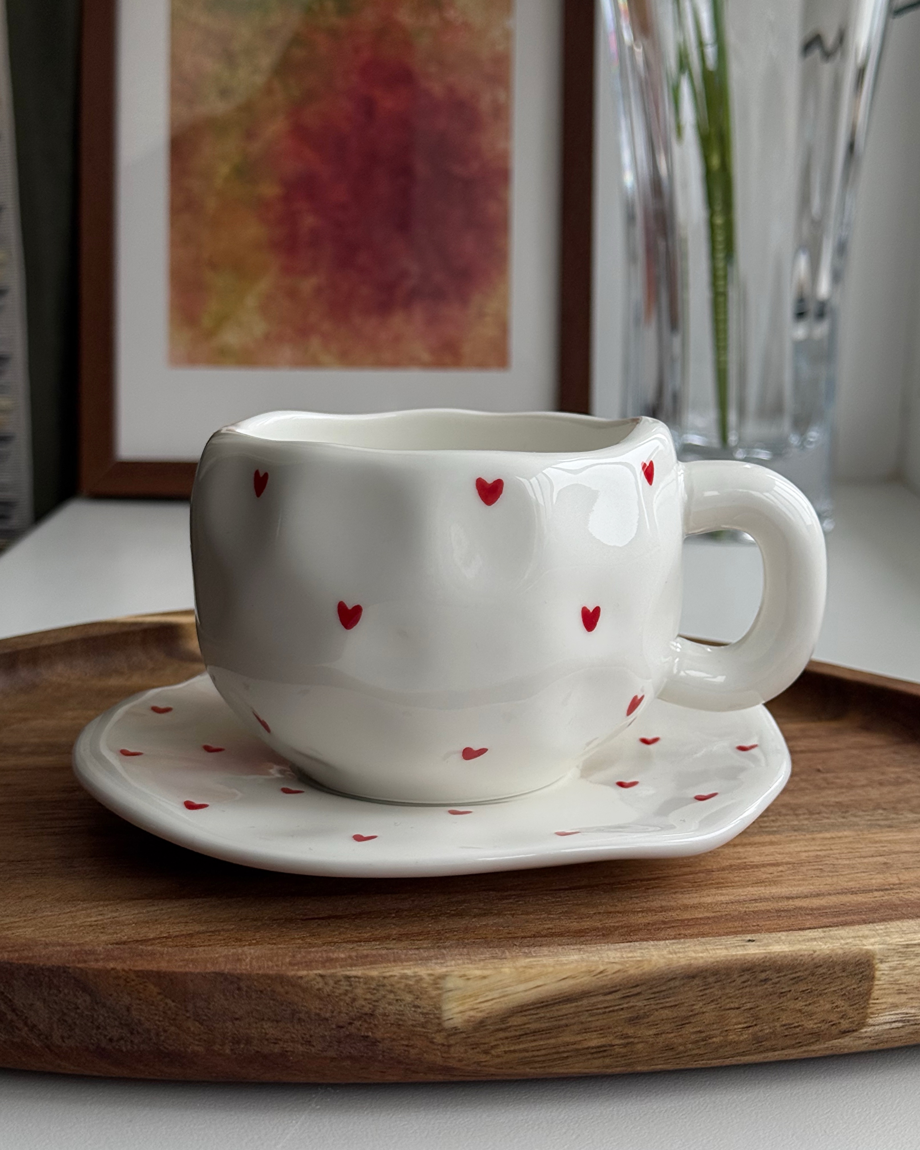 Чашка з блюдцем "Серденька" 300 мл (УЦІНКА)