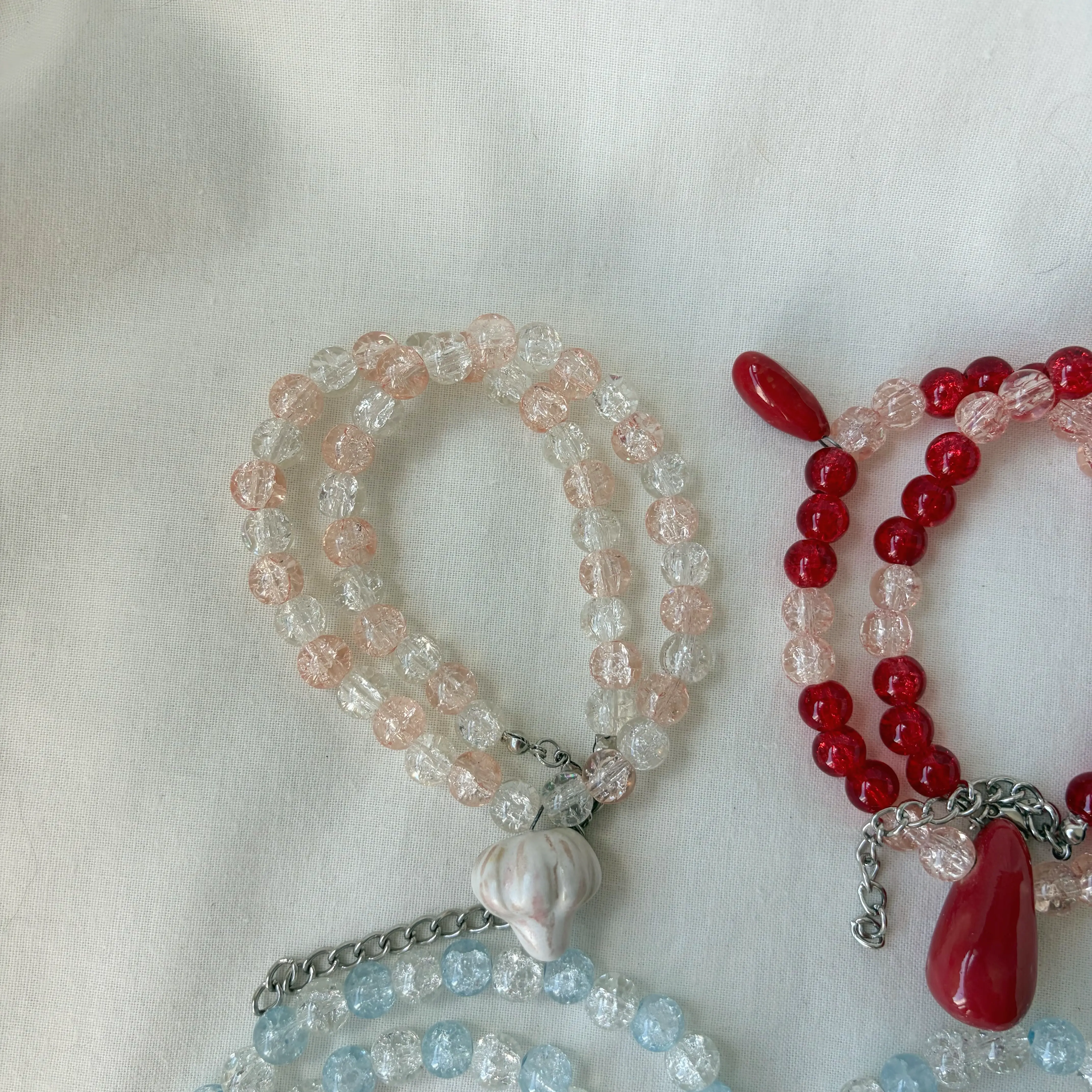Glass Bead Necklace with Ceramic Charm – Handmade Beaded Jewelry