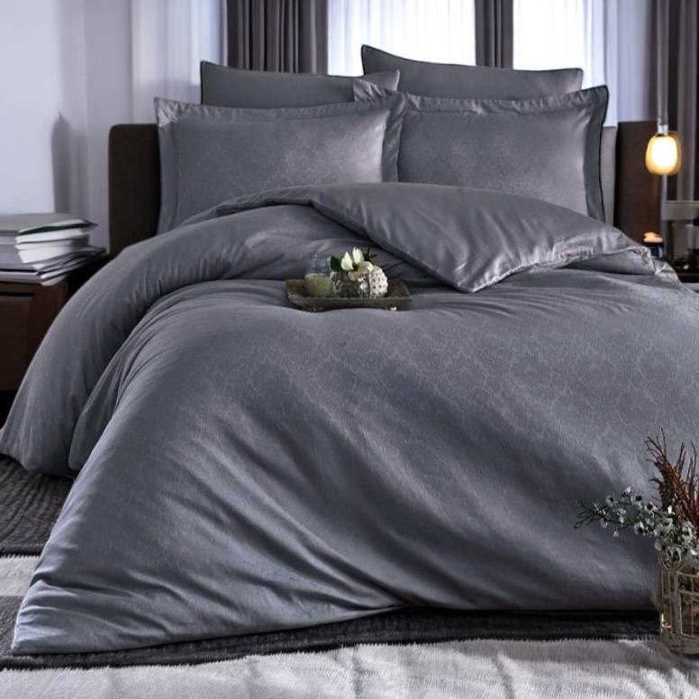 Постільна білизна з сатину-жакард, колір Anthracite Damask