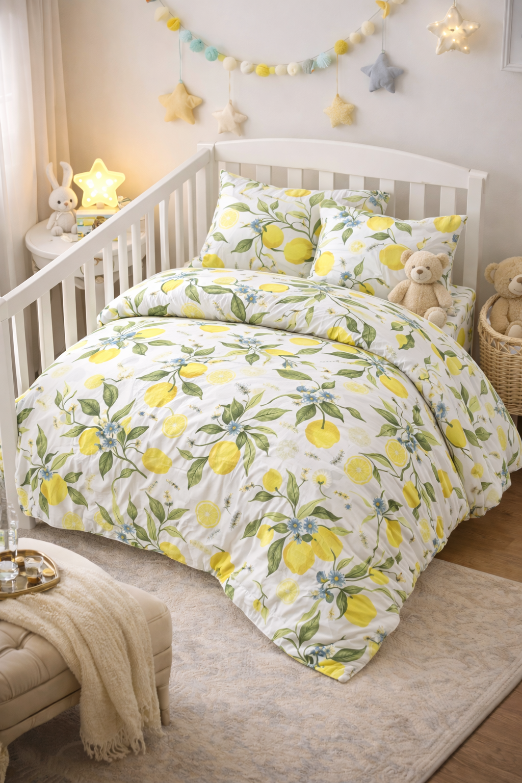 Постільна білизна  в ліжечко  ранфорс принт ""Лимони з листям "