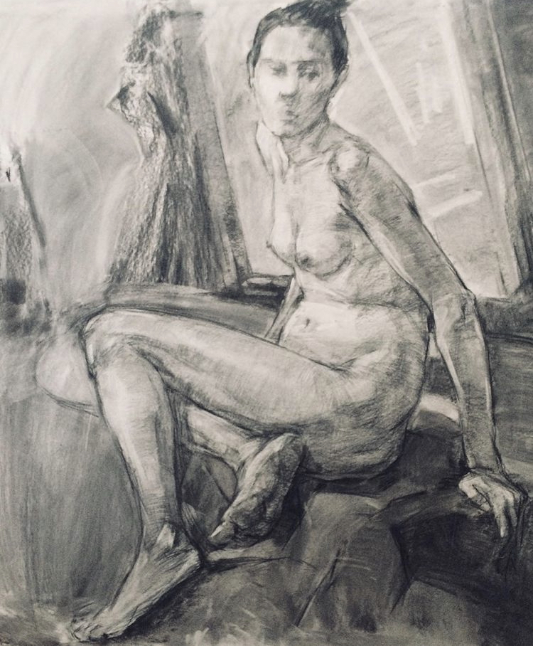 Silent joy, 2019, 100х100 sm, charcoal, paperboard