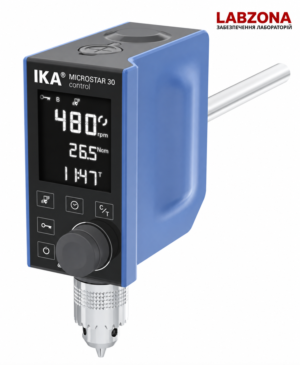 Лабораторна мішалка IKA MICROSTAR 30 control — верхній змішувач до 20 л