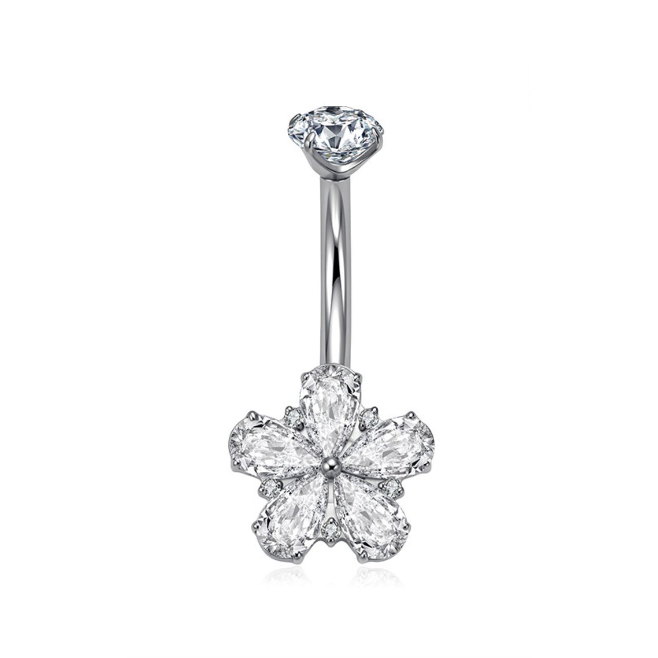 Navel Ring with Crystal Flower