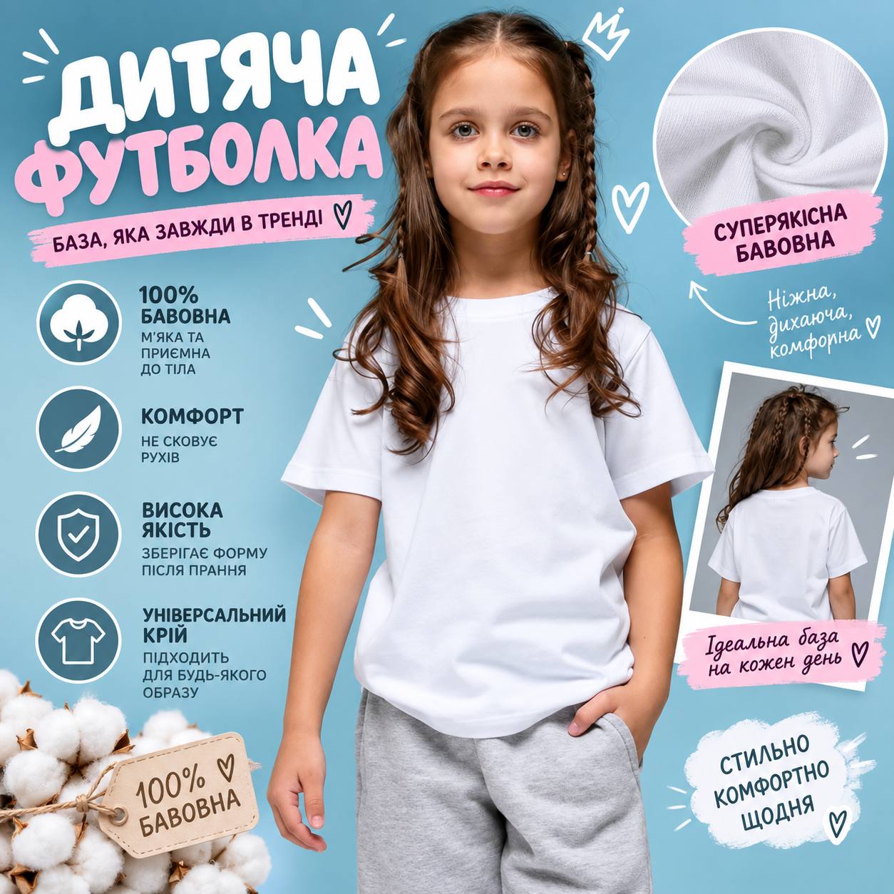 Базова біла футболка для дітей
