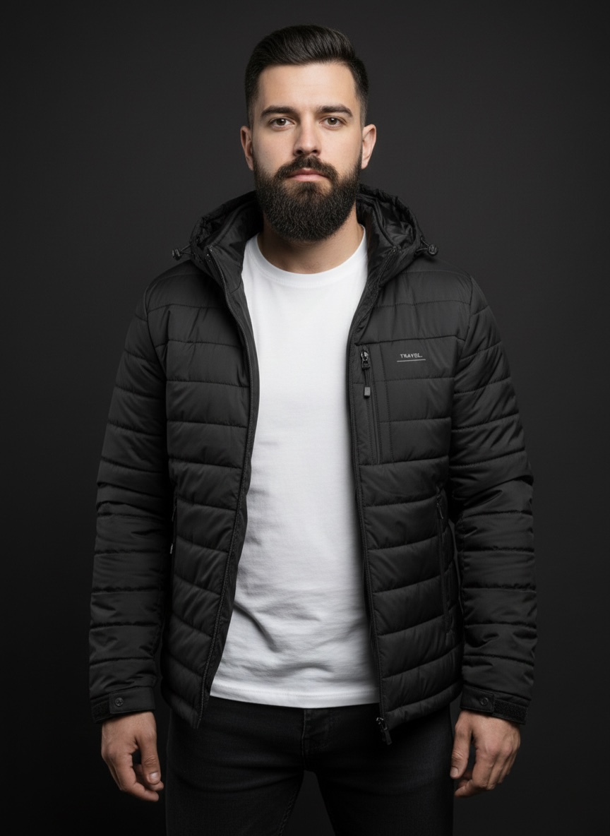 Демісезонна чоловіча куртка зі знімним капюшоном black