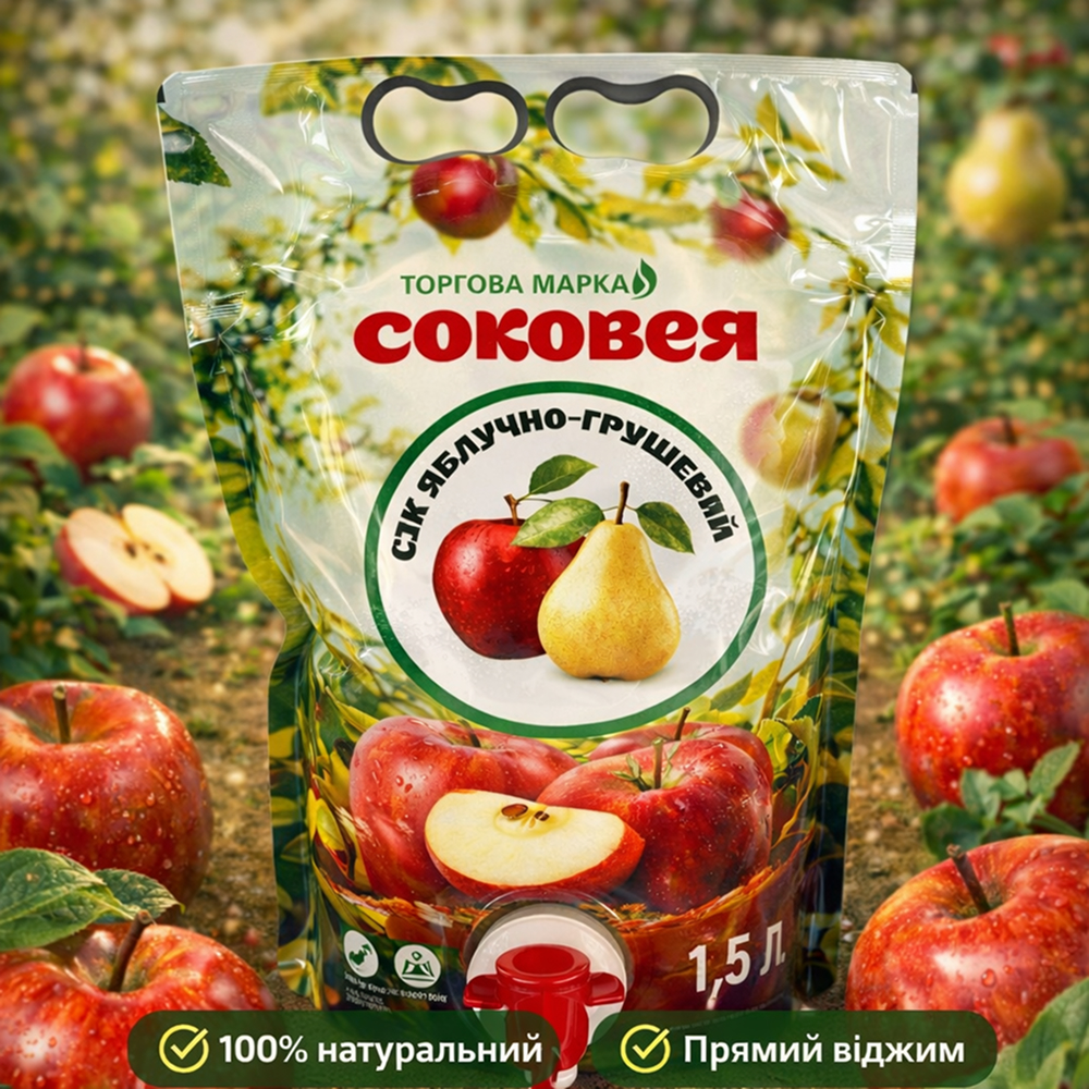 Сік яблучно-грушевий неосвітлений пастеризований 1,5 л