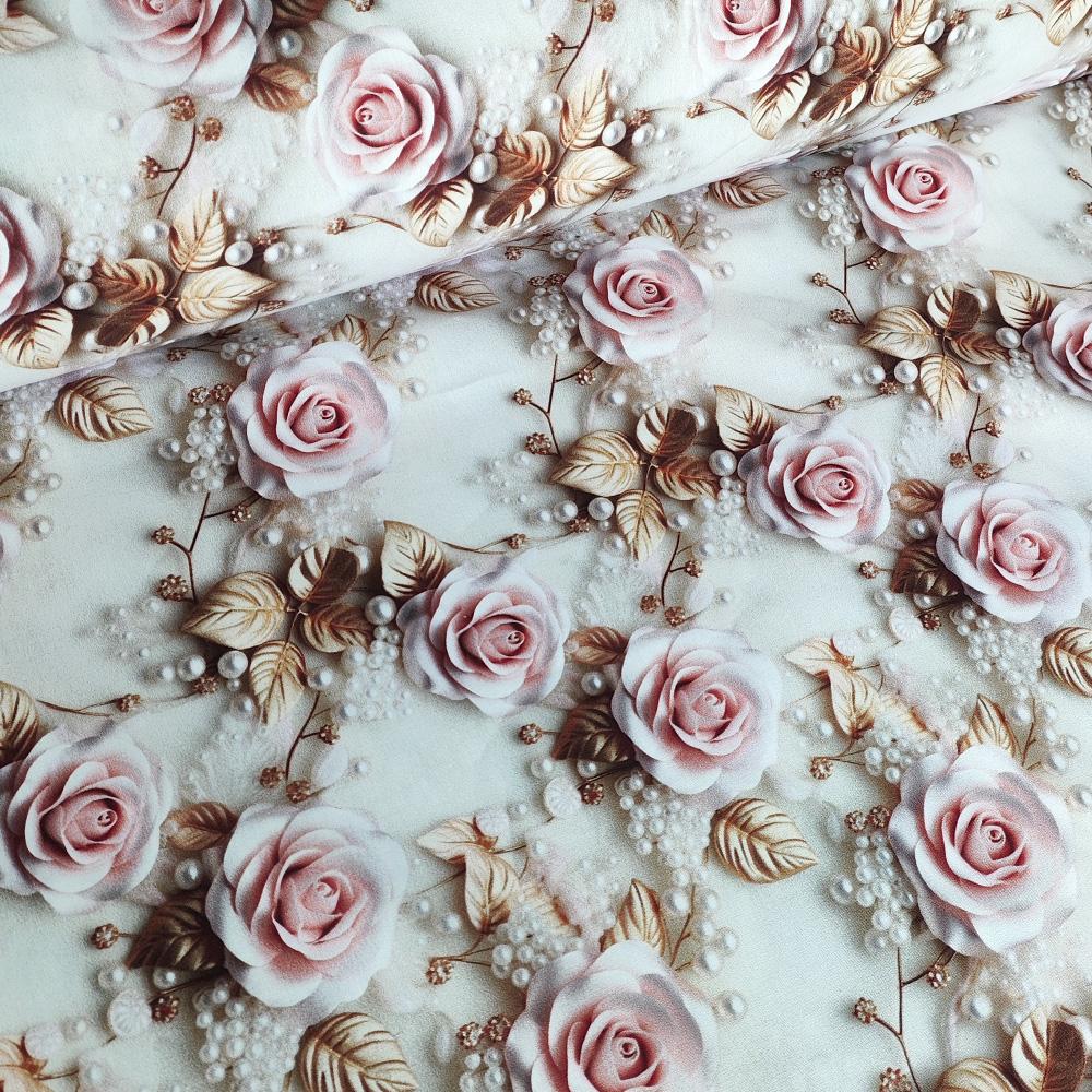 Тканина Ранфорс Digital print - Троянда в перлинах