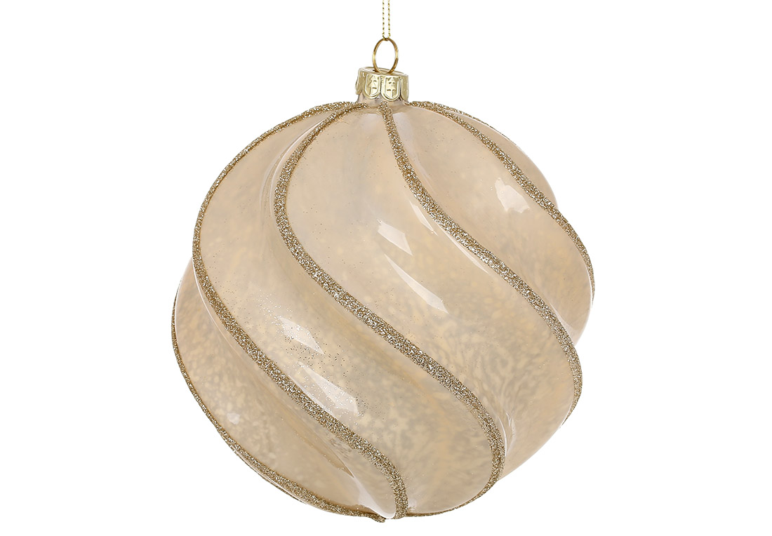 Ялинкова куля кручена зі скла 15см, колір - шампань 108-887