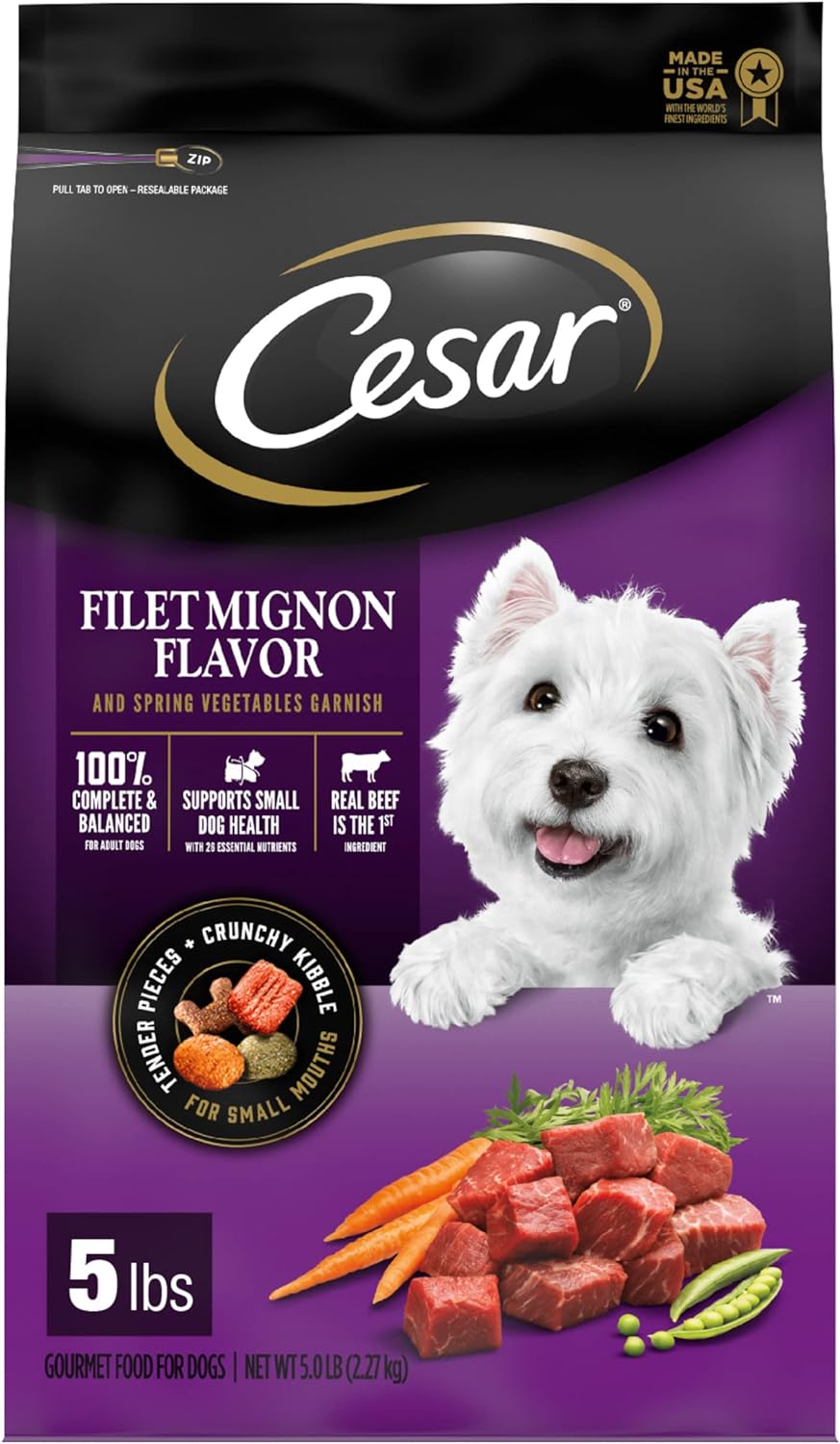 CESAR Adult Small Breed Dry Dog Food, Filet Mignon Flavor with Spring Vegetables Garnish, 5 lb. Bag