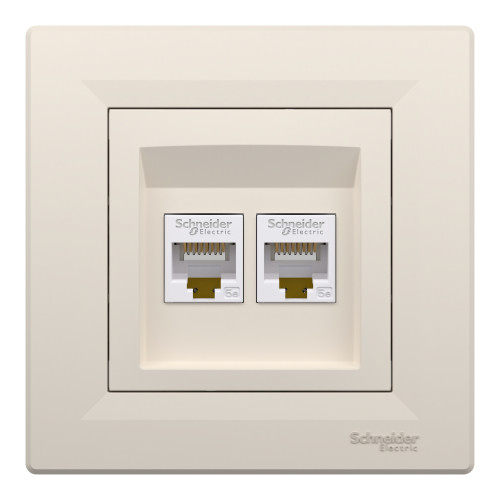 Розетка комп'ютерна, RJ45, кат.5е, UTP, подвійна, Кремова, Asfora