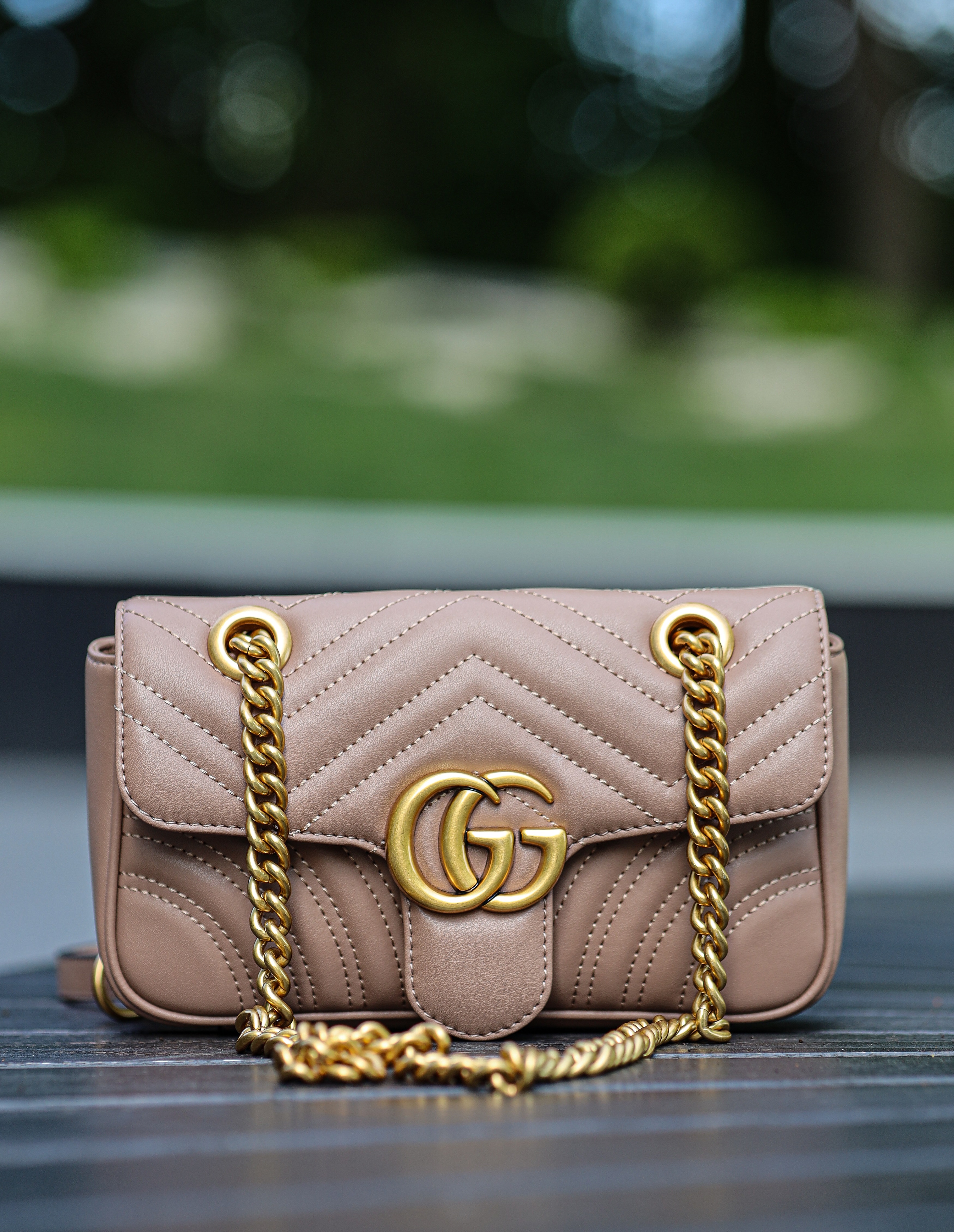 Gucci Marmont Mini Shoulder Bag Beige, Gold Hardware