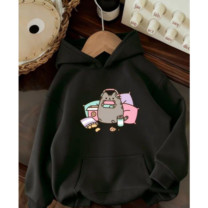 Кофта з Пушином, худі чорне з кіт Пушин, сat Pusheen