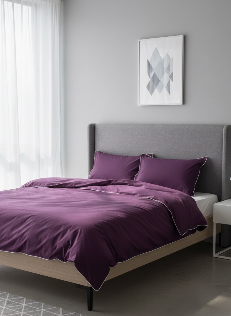 Постільна білизна з вареної бавовни, колір Слива