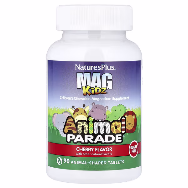 NaturesPlus, MagKidz®, Animal Parade®, Children's Chewable Magnesium, Cherry, 90 Animal-Shaped Tablets (50 mg per Tablet)