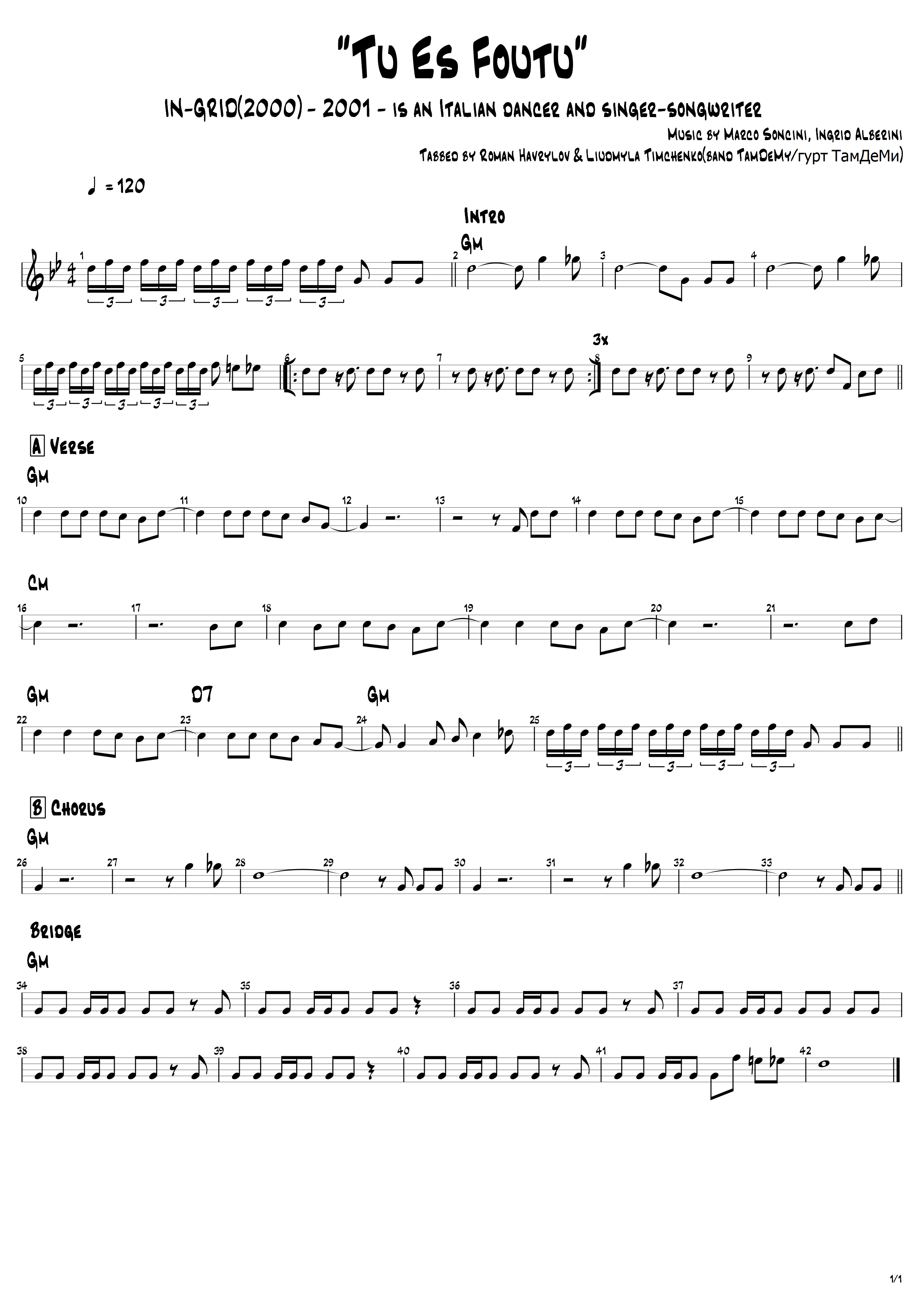 IN-GRID - Tu Es Foutu ноти