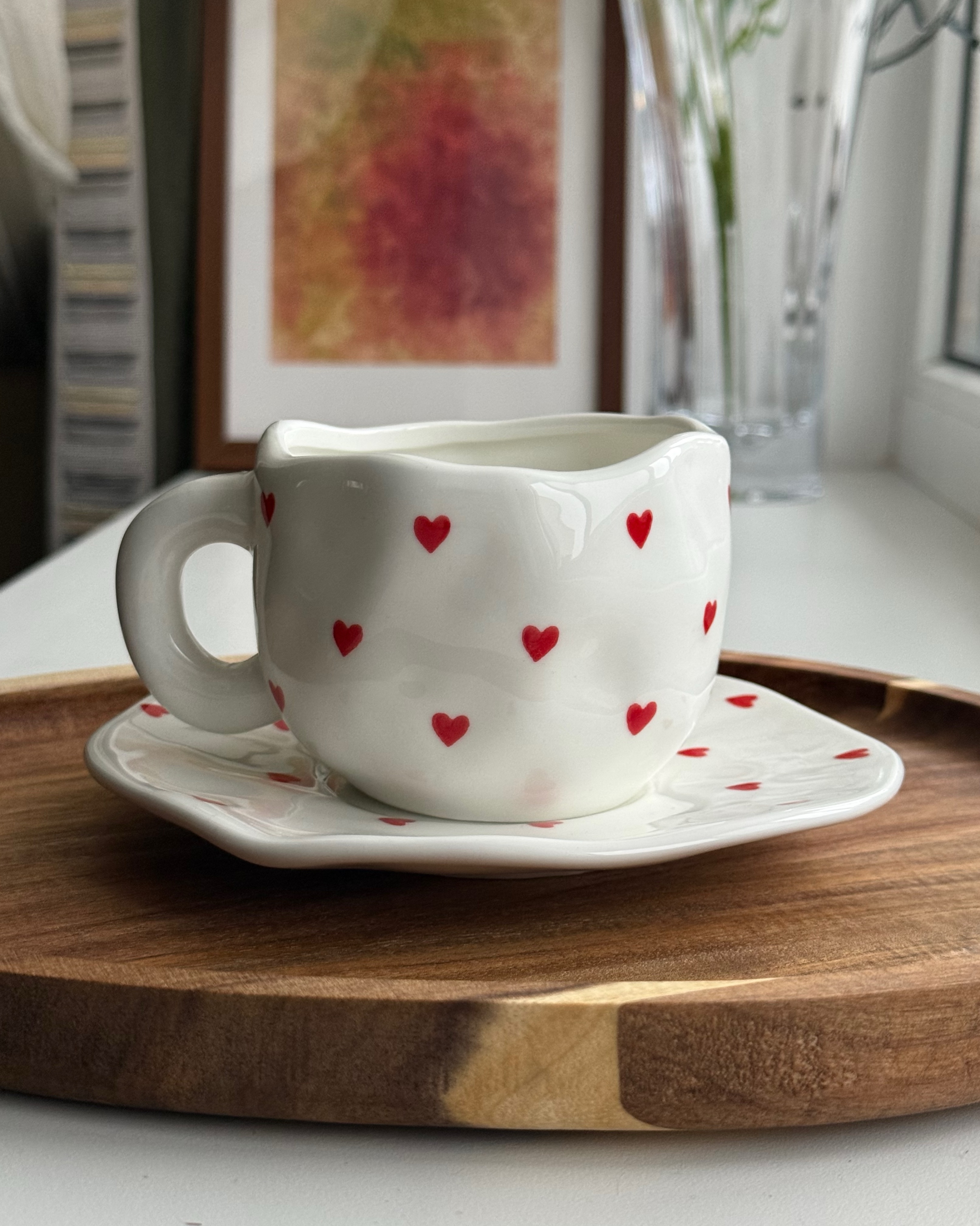 Чашка з блюдцем "Серденька" 300 мл (УЦІНКА)