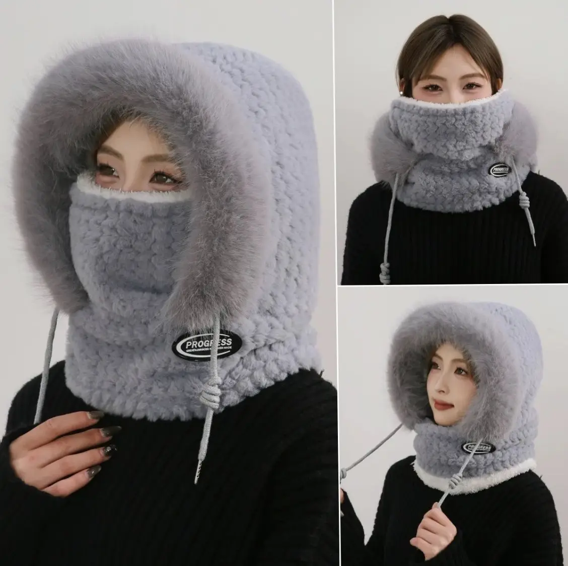 Пухнастий утеплений флісовий снуд-капор, зимова шапка, шарф сірий