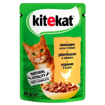 Вологий корм для котів Кітікет (Kitekat) з куркою в соусі, 85 г