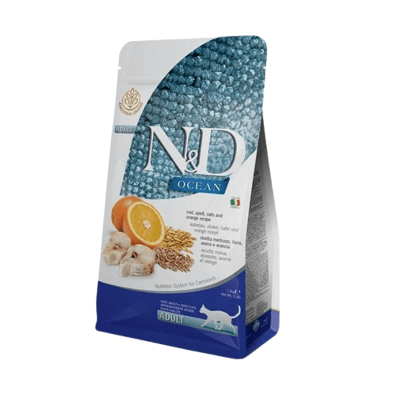 Фарміна кет сух N&D Low Grain Ocean ADULT з тріскою та апельсином 300 gr 36773