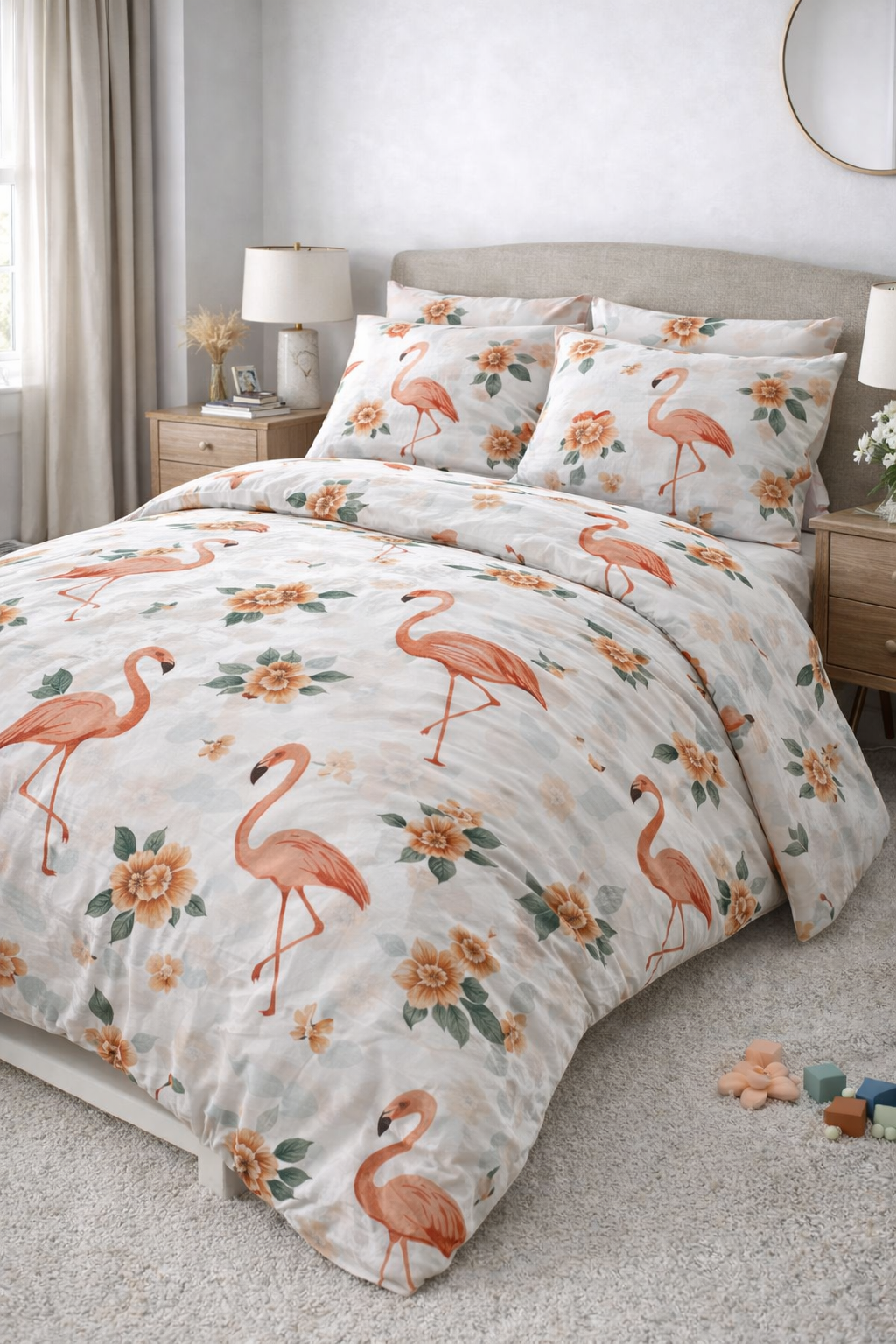 Постільна білизна ранфрс принт "Фламінго, квіти"