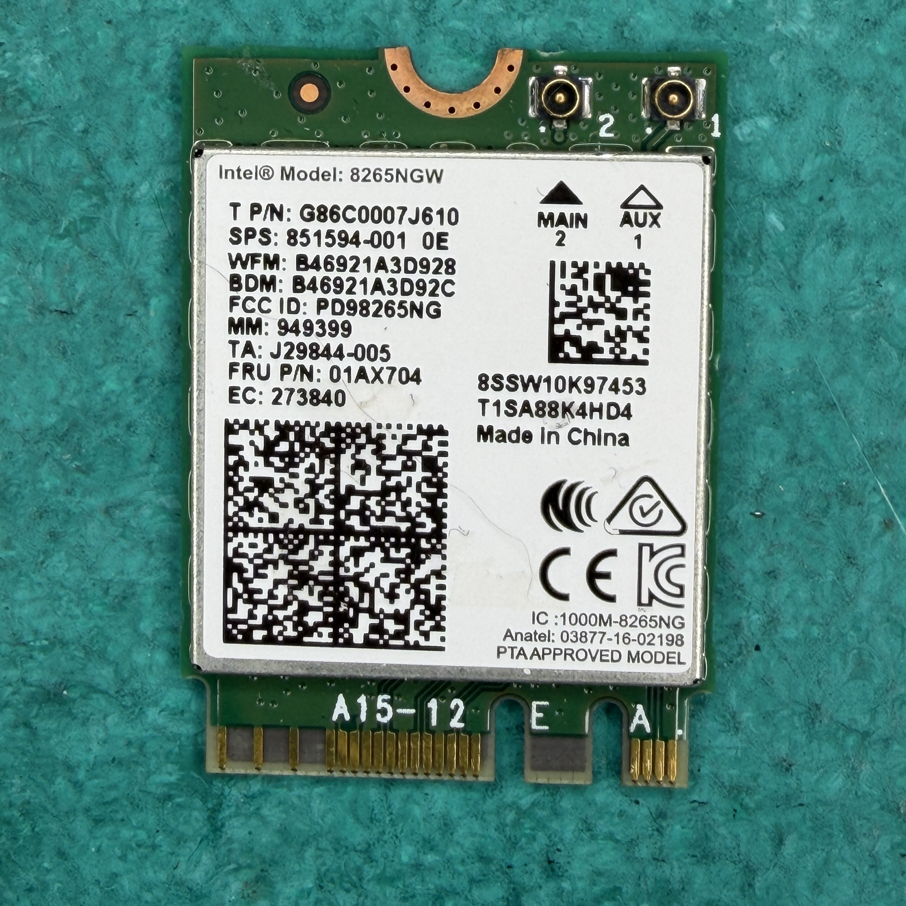 Wi-Fi модуль	HP ProBook 640 G4	Intel 8265NGW (M.2)