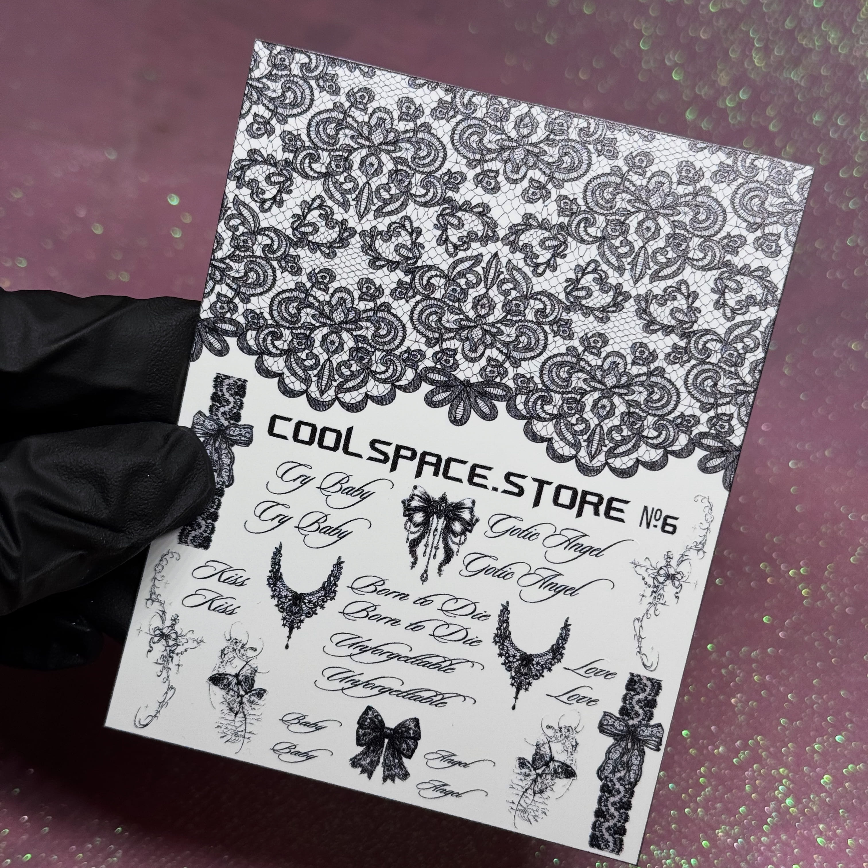 Слайдери для нігтів CoolSpace №6 "Чорне мереживо"